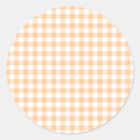Peach Oranje and White Gingham Ronde Sticker (Voorkant)