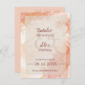 Peach Oranje Gold Marble Effect Elegant Wedding Aankondigingskaart (Voorkant / Achterkant)