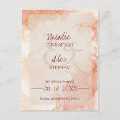 Peach Oranje Gold Marble Effect Elegant Wedding Aankondigingskaart (Voorkant)