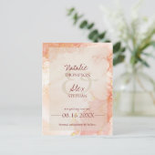 Peach Oranje Gold Marble Effect Elegant Wedding Aankondigingskaart (Staand voorkant)