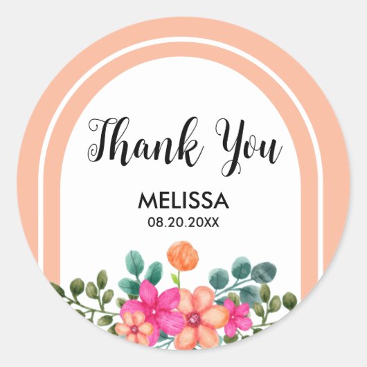 Peach Oranje lente Flora groen dank u Ronde Sticker (Voorkant)