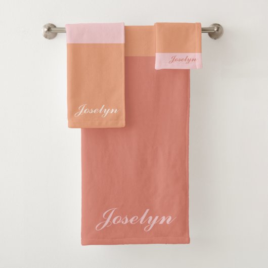 Peach Oranje Ombre Moderne minimalistische naam Bad Handdoek (Insitu)