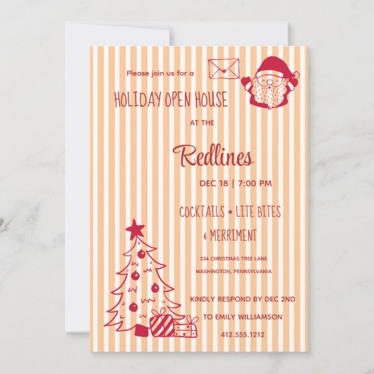 Peach Oranje Plaid Holiday Open House Invitation Kaart (Voorkant)