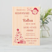 Peach Oranje Plaid Holiday Open House Invitation Kaart (Staand voorkant)