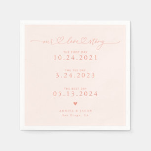 Peach Our Love Story Script voor Hearts Wedding Servet