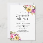 Peach Paars Blush Flowers Engagement Party Brunch Kaart (Voorkant)