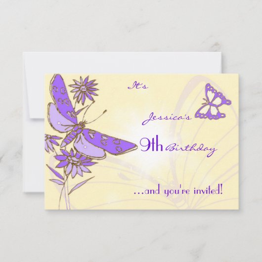 Peach Paars Butterfly RSVP-kaart Kaart (Voorkant)