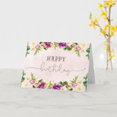 Peach Paars Floral Waterverf Happy Birthday Kaart (Gele Bloem)