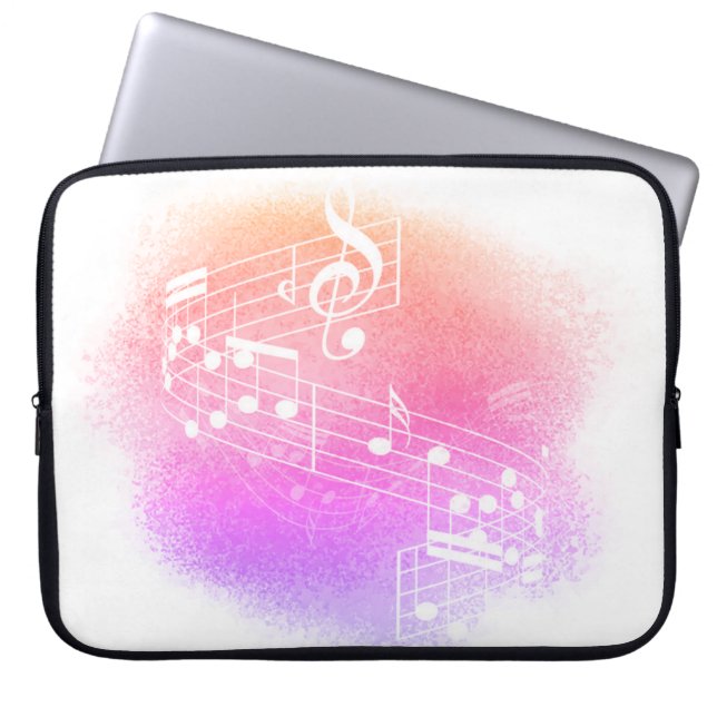 Peach-Paars Grunge Musical Notes Background Laptop Sleeve (Voorkant)