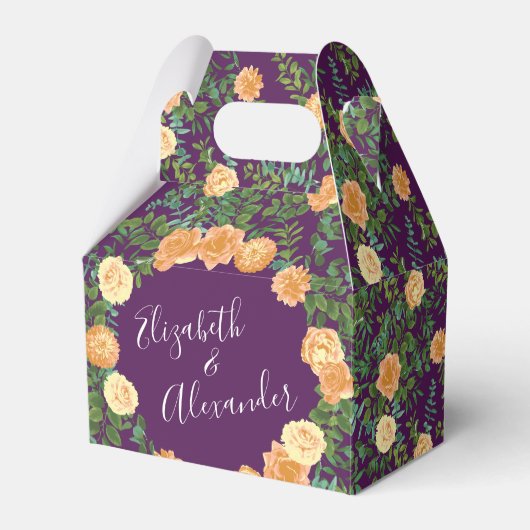 Peach Paars Wedding Floral Rozen Bedankdoosjes (Voorkant Zijde)