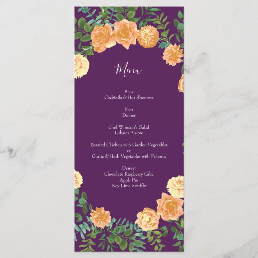 Peach Paars Wedding Floral Rozen Menu (Voorkant)