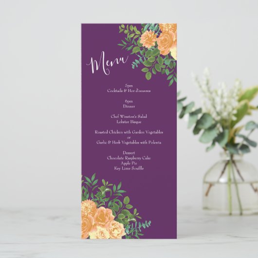 Peach Paars Wedding Floral Rozen Menu (Staand voorkant)