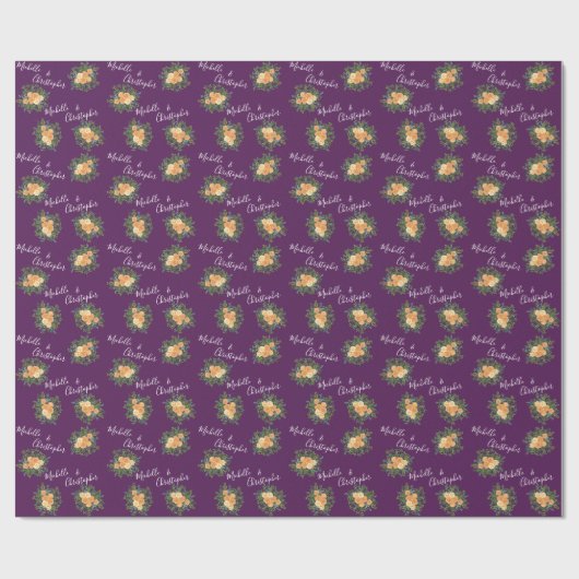 Peach Paars Wedding  Roos Cadeaupapier (Vlak)