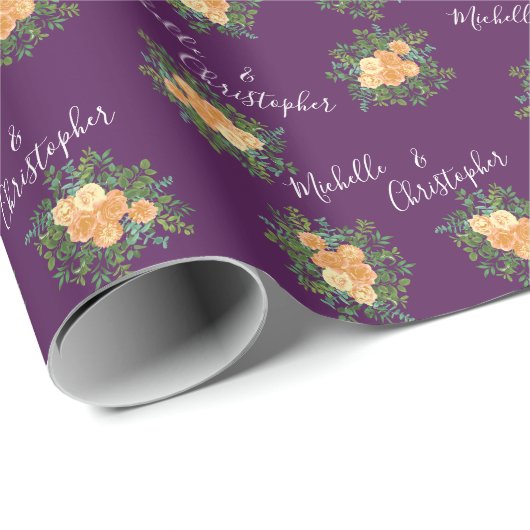 Peach Paars Wedding  Roos Cadeaupapier (Rol Hoek)