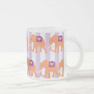 Peach Paarse elephants Hearts on Paarse Stripes Matglas Koffiemok