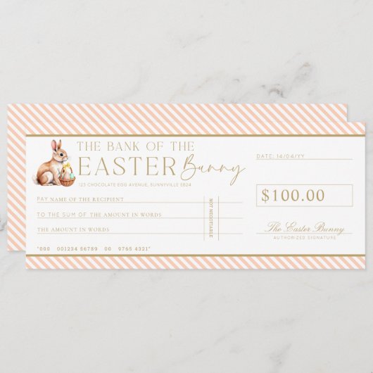 Peach Paascheque Cadeaubon Kaart (Voorkant / Achterkant)