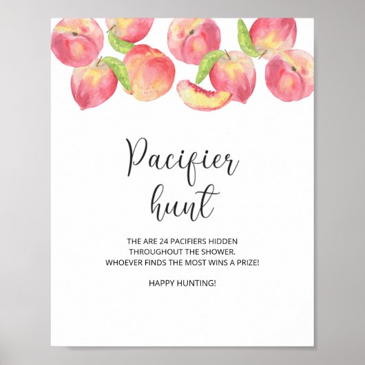 Peach pacifier jachtgame baby shower poster (Voorkant)