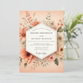 Peach Painterly Bloom Wedding Kaart (Staand voorkant)