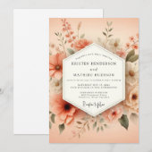 Peach Painterly Bloom Wedding Kaart (Voorkant / Achterkant)
