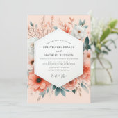 Peach Painterly Botanical Wedding Kaart (Staand voorkant)