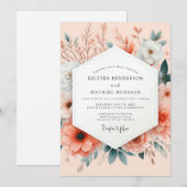 Peach Painterly Botanical Wedding Kaart (Voorkant / Achterkant)