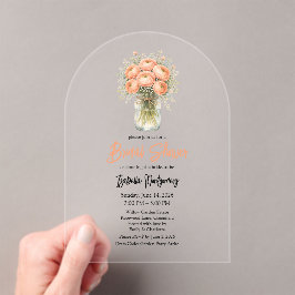 Peach Palette Ranunculus Mason Jar Bridal Shower Acryl Uitnodigingen