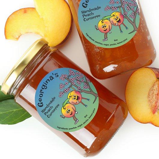 Peach Pals Funny Cartoon Jam Pie en meer Ronde Sticker