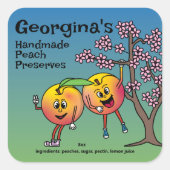 Peach Pals Funny Cartoon Jam Pie en meer Vierkante Sticker (Voorkant)