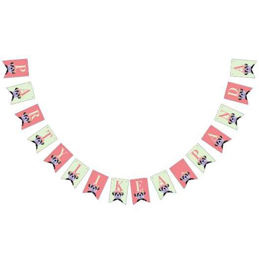 Peach Panda Kids Verjaardagsfeest Bunting Flags Vlaggetjes (Alle)