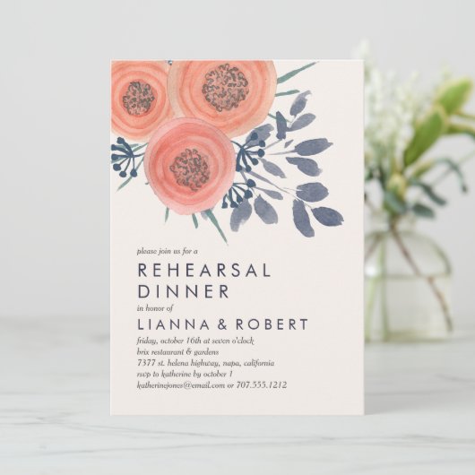 Peach papoppies repesal Dinner Kaart (Staand voorkant)