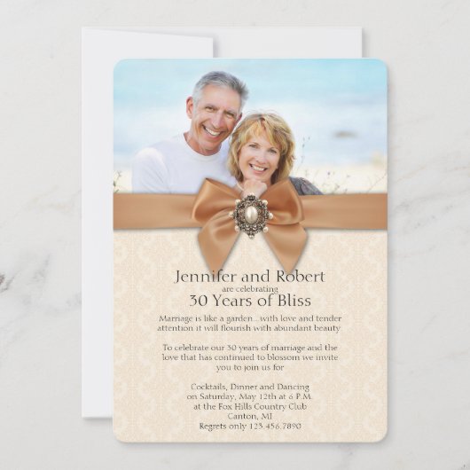 Peach parel 30th Wedding Jubileum Invitation Kaart (Voorkant)