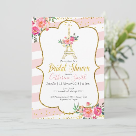 Peach Paris Floral Romantisch Vrijgezellenfeest Kaart (Staand voorkant)
