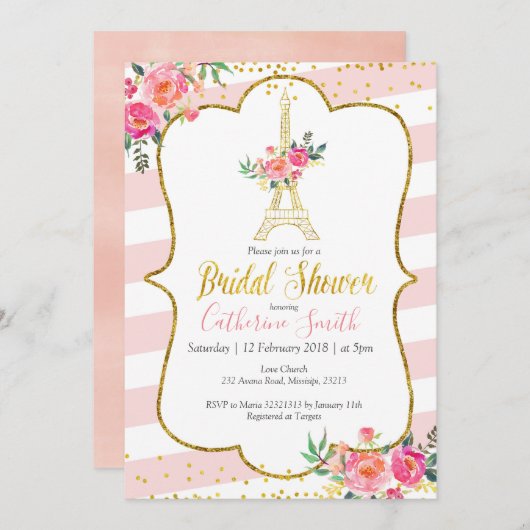 Peach Paris Floral Romantisch Vrijgezellenfeest Kaart (Voorkant / Achterkant)