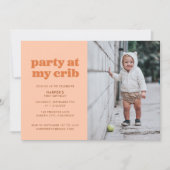 Peach party in My Wieg 1st Birthday Party Kaart (Voorkant)