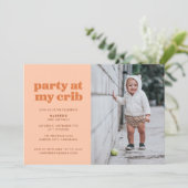 Peach party in My Wieg 1st Birthday Party Kaart (Staand voorkant)