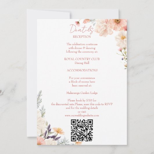 Peach pastel boho wilde bloemen allemaal in één br kaart (Achterkant)