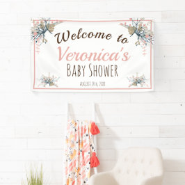 Peach Pastel Botanical Baby shower Welkom Spandoek