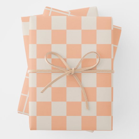 Peach pastel minimalistische check lijn wervelpatr inpakpapier vel (In situ)