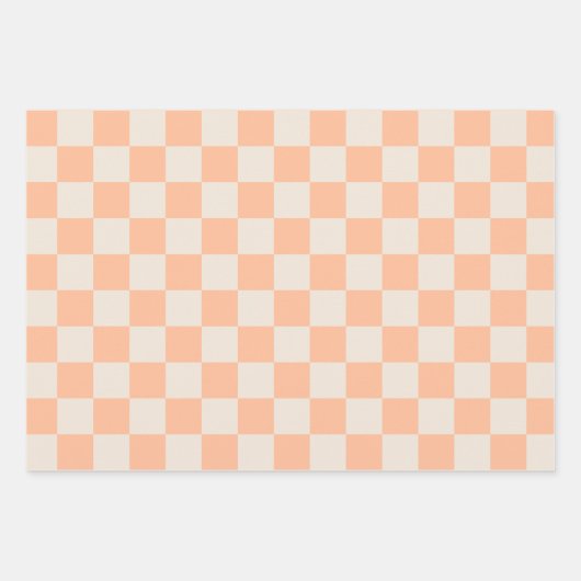 Peach pastel minimalistische check lijn wervelpatr inpakpapier vel (Voorkant)