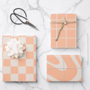 Peach pastel minimalistische check lijn wervelpatr inpakpapier vel