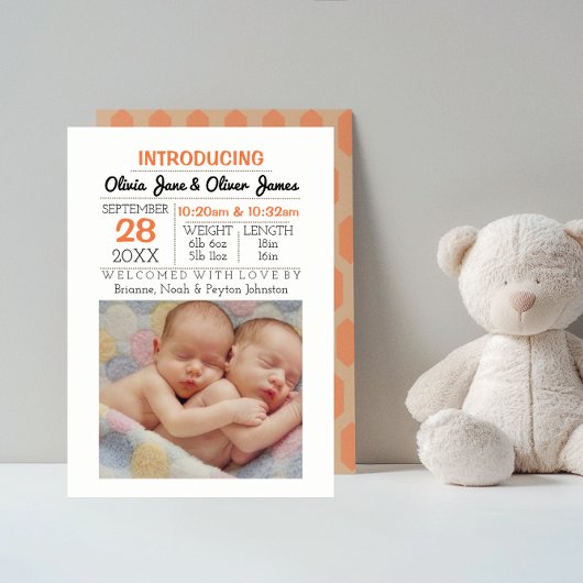 Peach Pattern Foto Baby Aankondiging