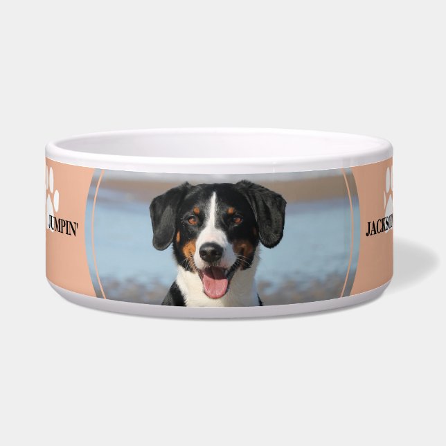 Peach Paw Print gepersonaliseerde kom met foto (Voorkant)