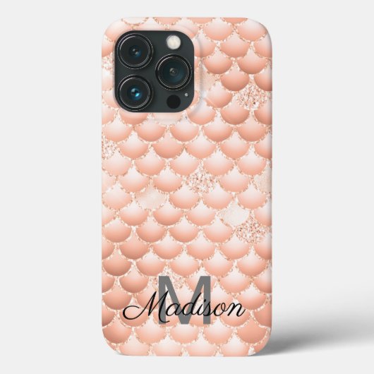 Peach Pearl Glitter Girly Background Monogram Naam Case-Mate iPhone Case (Achterkant)