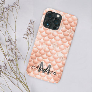 Peach Pearl Glitter Girly Background Monogram Naam Case-Mate iPhone Case