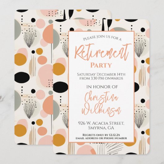 Peach Pensioenpartij Abstract Patroon Kaart (Voorkant / Achterkant)