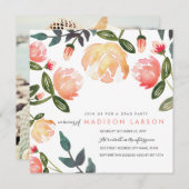 Peach Peonies Afstudeerder Party Kaart (Voorkant / Achterkant)