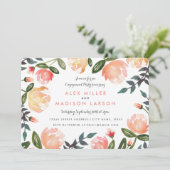 Peach Peonies Engagement Party Kaart (Staand voorkant)