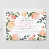 Peach Peonies Engagement Party Kaart (Voorkant)