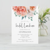 Peach Peonies Florals Bridal Luncheon Shower Kaart (Staand voorkant)