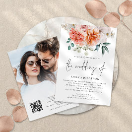 Peach peonies Florals Foto QR Weddenschap Kaart